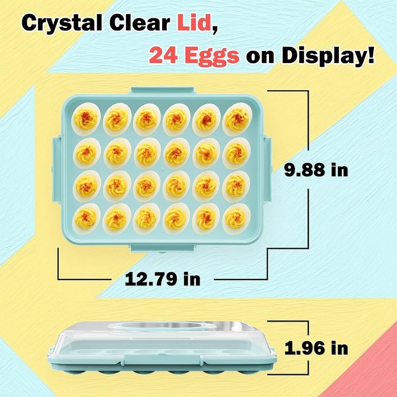 YETESON Deviled Egg Containers with Lid - 2 Pack 48 Count Reusable Platter Storage Tray with Handle for Refrigerator, Party, Thanksgiving, Christmas, Easter, Potlucks, Tea Parties, Picnics, Brunches (Blue) - Image 4